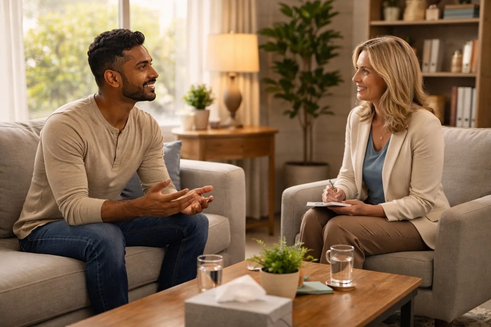 Coaching conversation in a warm, calm setting